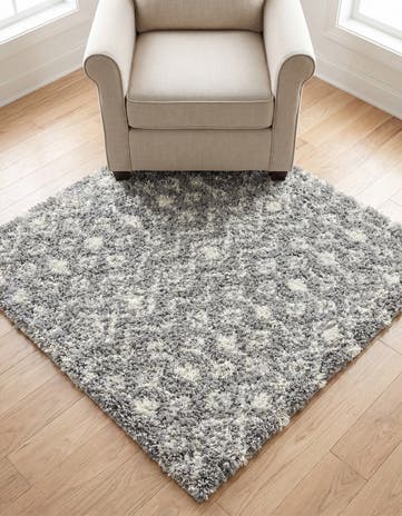 Gray Moroccan Trellis Shag Square Rug