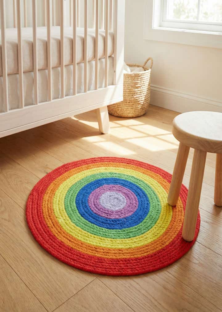 2' x 2' Handmade Hand Braided Rainbow Wool Round Rug