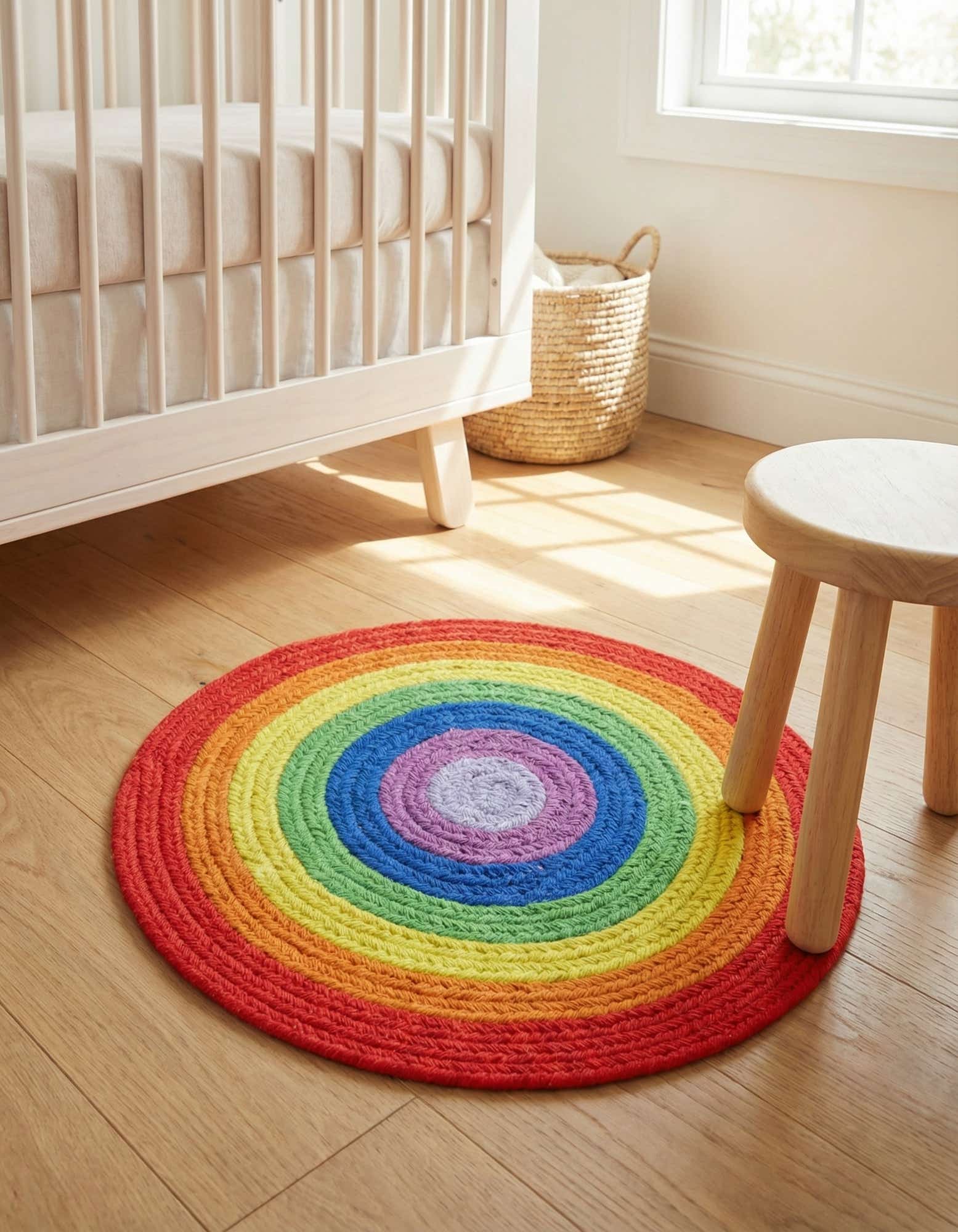 2' x 2' Handmade Hand Braided Rainbow Wool Round Rug