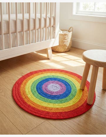 Handmade Hand Braided Rainbow Wool Round Rug