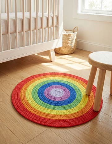 2' x 2' Handmade Hand Braided Rainbow Wool Round Rug