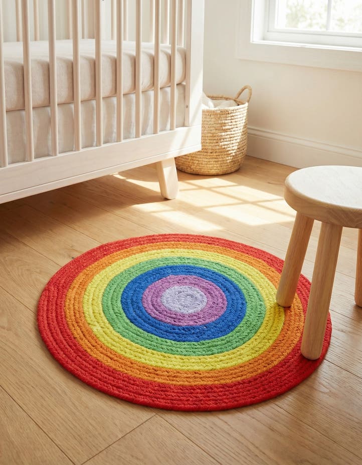 2' x 2' Handmade Hand Braided Rainbow Wo...