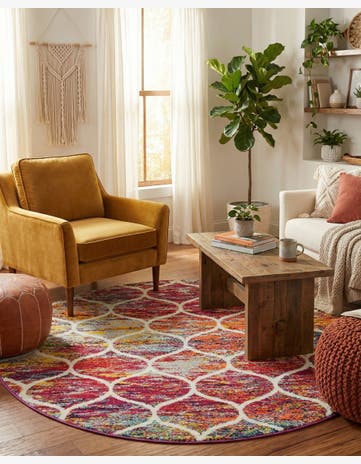 5' 3 x 5' 3 Trellis Frieze Round Rug