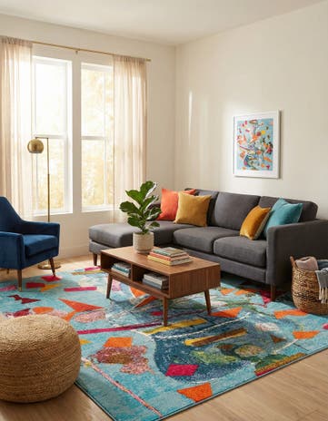 Aqua Washable Vivid Square Rug