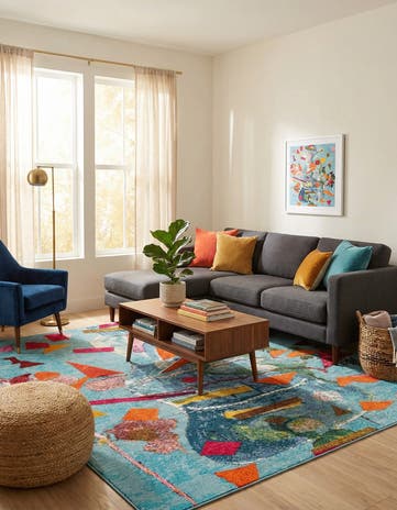 Aqua Washable Vivid Square Rug