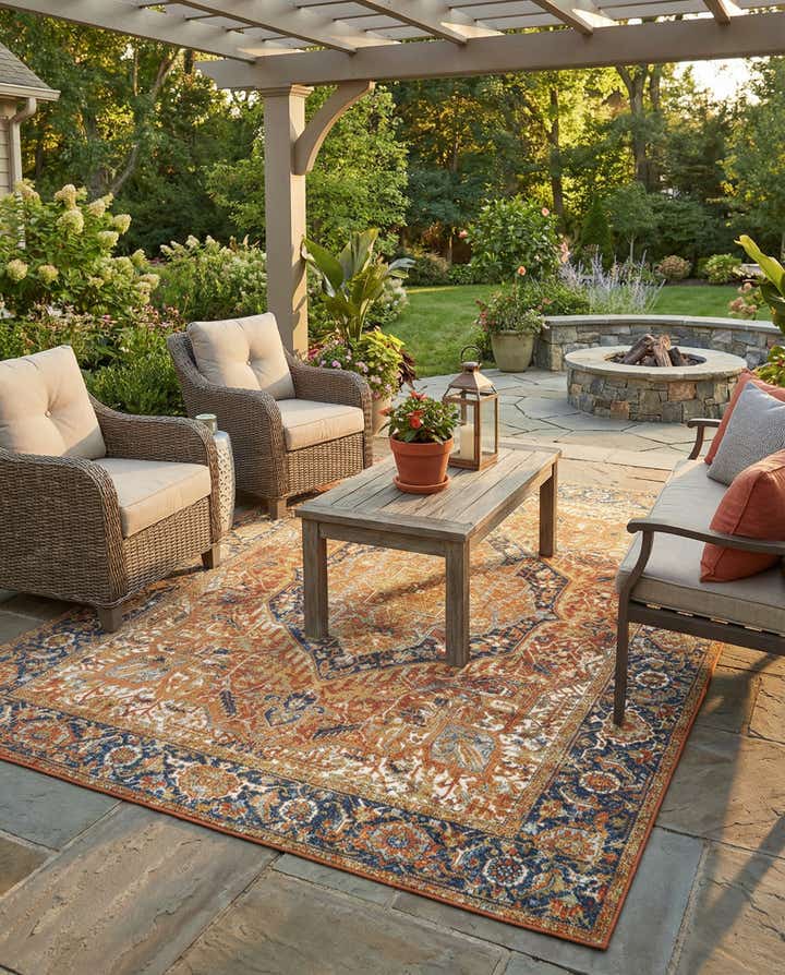 7' 10 x 10' Easy-Clean Traditional Indoor / Outdoor Rug