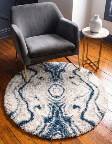 Blue Athena Shag Round Rug