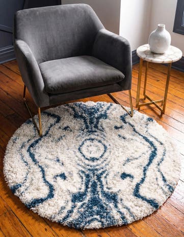 Blue Athena Shag Round Rug