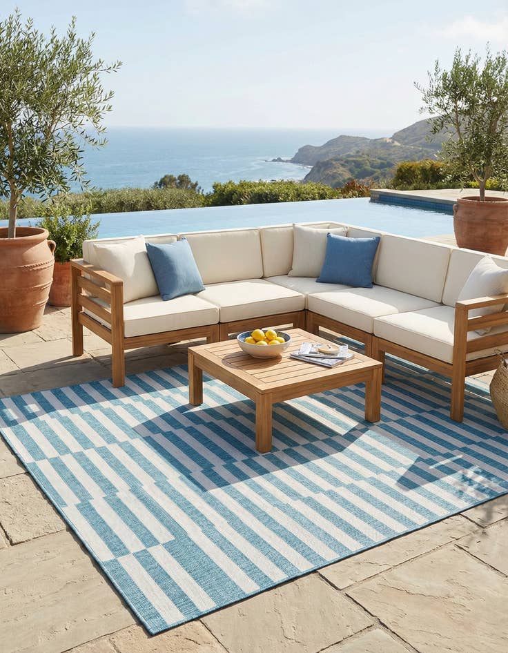 Detail image of 9' x 12'  Washable Striped Indoor / Outdoor Rug