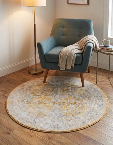 Yellow Washable Timeless Round Rug