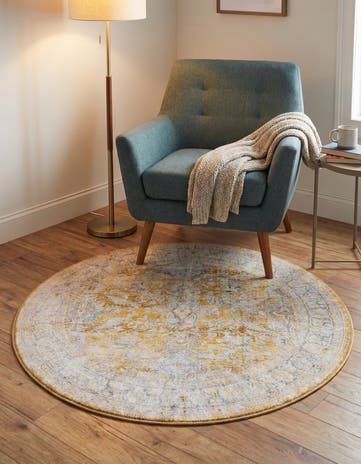 Yellow Washable Timeless Round Rug