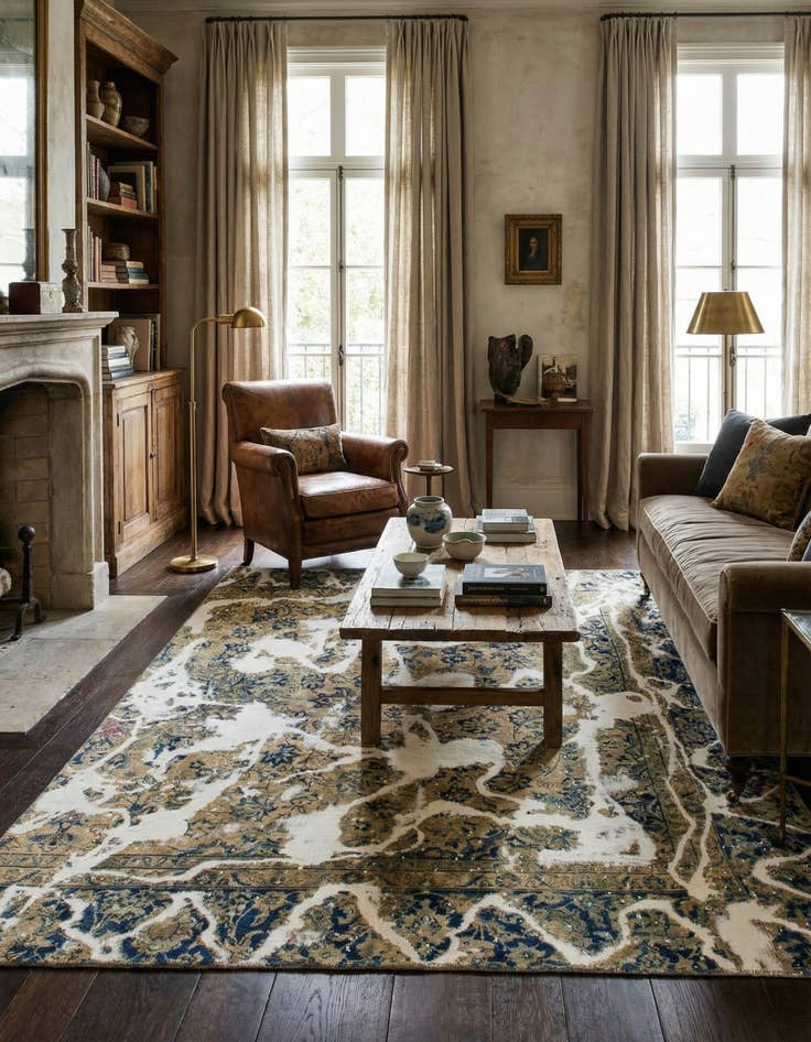 Detail image of 6' 6 x 7' 8 Hand Knotted Ultra Vintage Persian Wool Square Rug