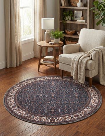 Antique Navy Blue Yara Round Rug