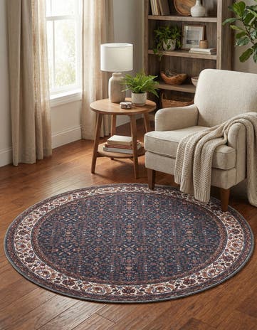 Antique Navy Blue Yara Round Rug