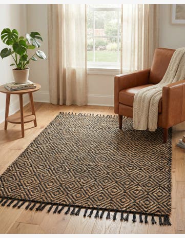 Black Hand Woven Braided Jute Rug