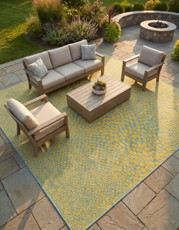 Yellow and Aqua Easy-Clean Jill Zarin Cape Town Indoor / Outdoor Square Rug