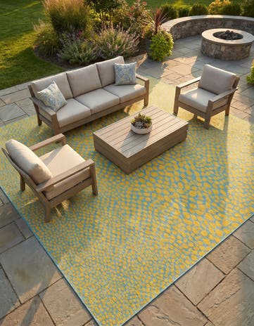 Yellow and Aqua Easy-Clean Jill Zarin Cape Town Indoor / Outdoor Square Rug