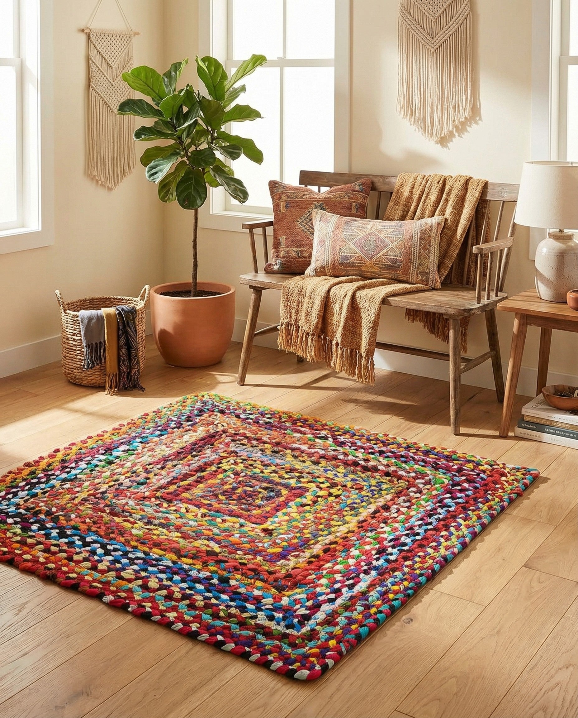 3' 3 x 3' 3  Hand Braided Chindi Square Rug