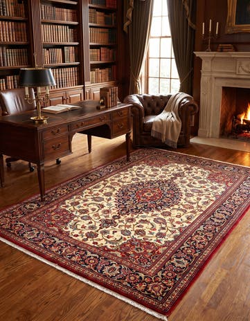 4' 9 x 7' Hand Knotted Qom Persian Rug