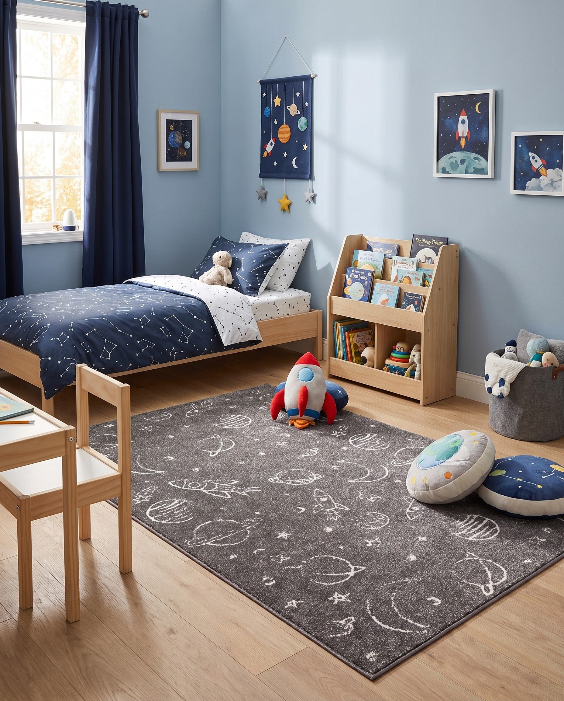 Gray Planets Whimsy Kids Rug