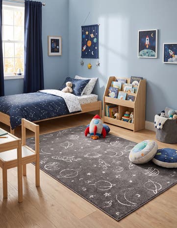 Gray Planets Whimsy Kids Rug
