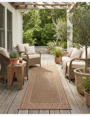 Brown Easy-Clean Border Indoor / Outdoor Runner Rug