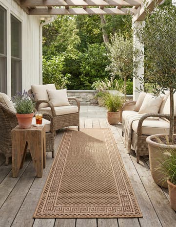 Brown Easy-Clean Border Indoor / Outdoor Runner Rug