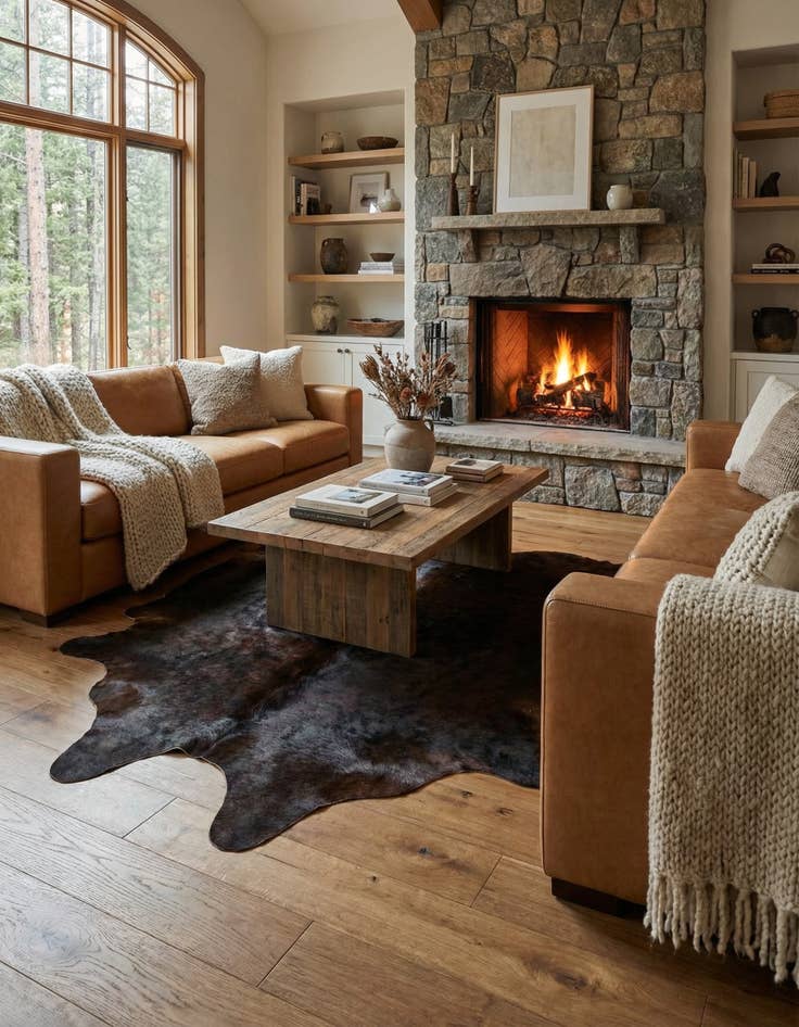 Detail image of 5' 5 x 5' 10 Cowhide Leather Square Rug