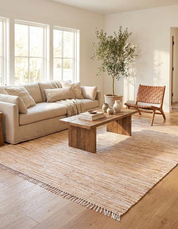 Beige Hand Woven Chindi Cotton Rug