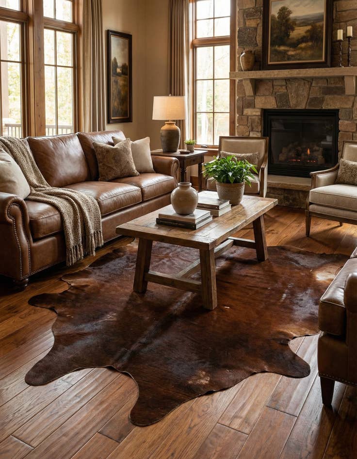 Detail image of 5' 9 x 7' Cowhide Leather Rug