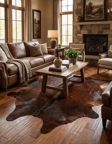 5' 9 x 7' Cowhide Leather Rug
