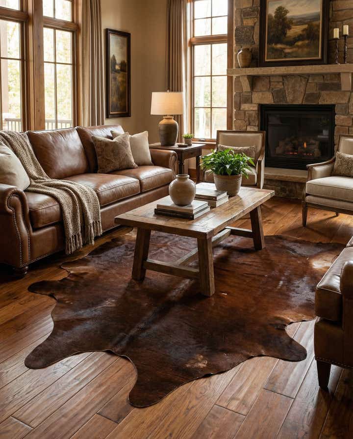 5' 9 x 7' Cowhide Leather Rug