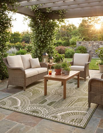 Green Easy-Clean Traditional Indoor / Outdoor Rug