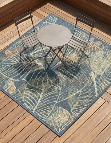 Blue Easy-Clean Baja Indoor / Outdoor Square Rug