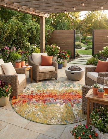 7' x 7' Easy-Clean Modern Indoor / Outdoor Round Rug