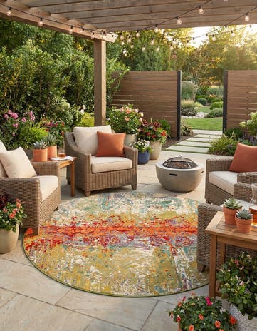 7' x 7' Easy-Clean Modern Indoor / Outdoor Round Rug