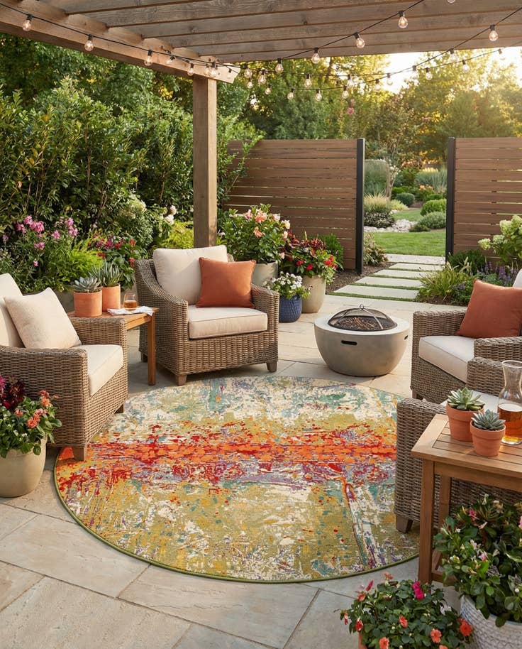 Detail image of 7' x 7' Easy-Clean Modern Indoor / Outdoor Round Rug