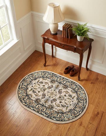 Ivory Nain Design Oval Rug