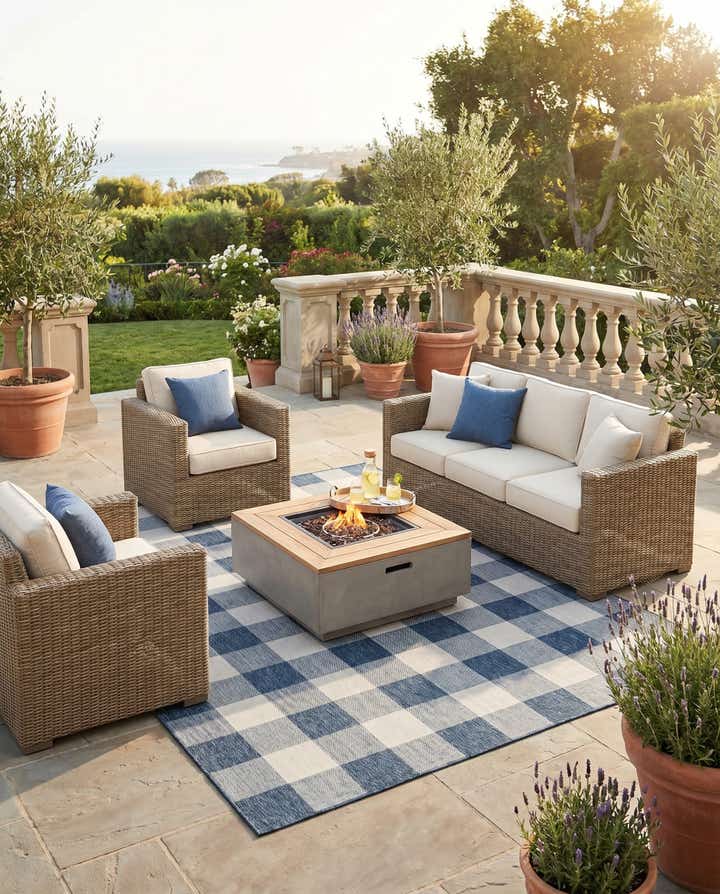 10' x 10' Easy-Clean Checkered Indoor / Outdoor Square Rug
