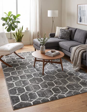 Grey Lattice Trellis Rug