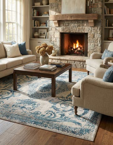 Ivory and Blue Finsbury Square Rug
