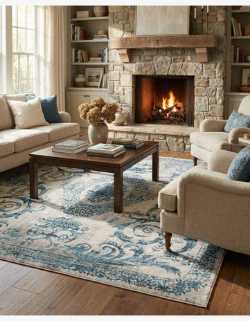 Ivory and Blue Finsbury Square Rug