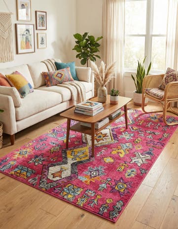 Pink Washable Santa Fe Rug