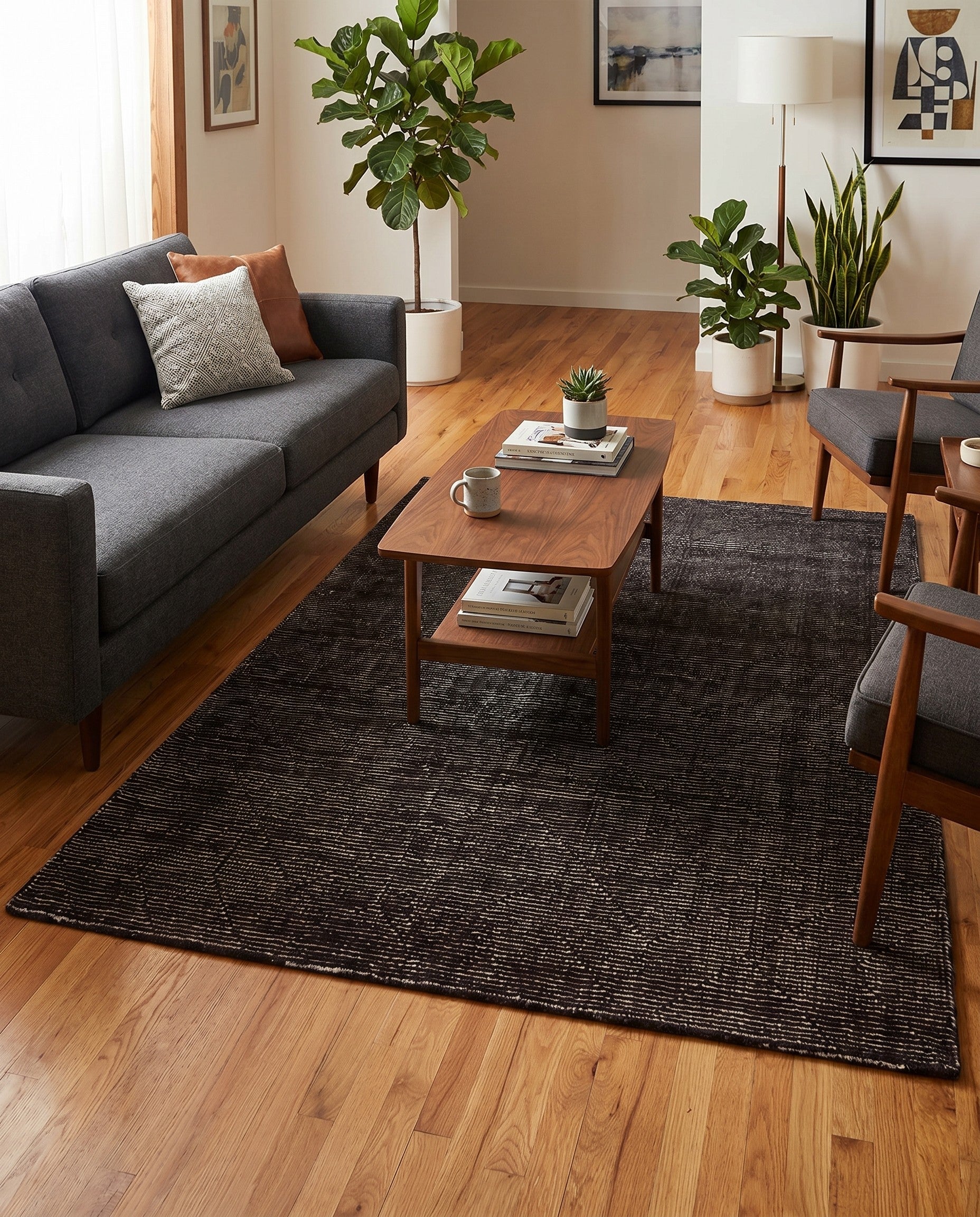 Jet Black WoolCraft Geometric Rug
