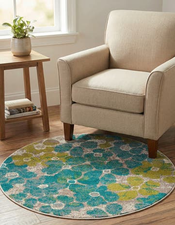 Blue Azalea Round Rug