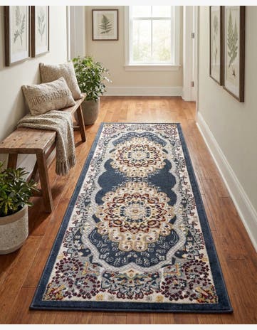 Navy Blue Kamala Washable Runner Rug
