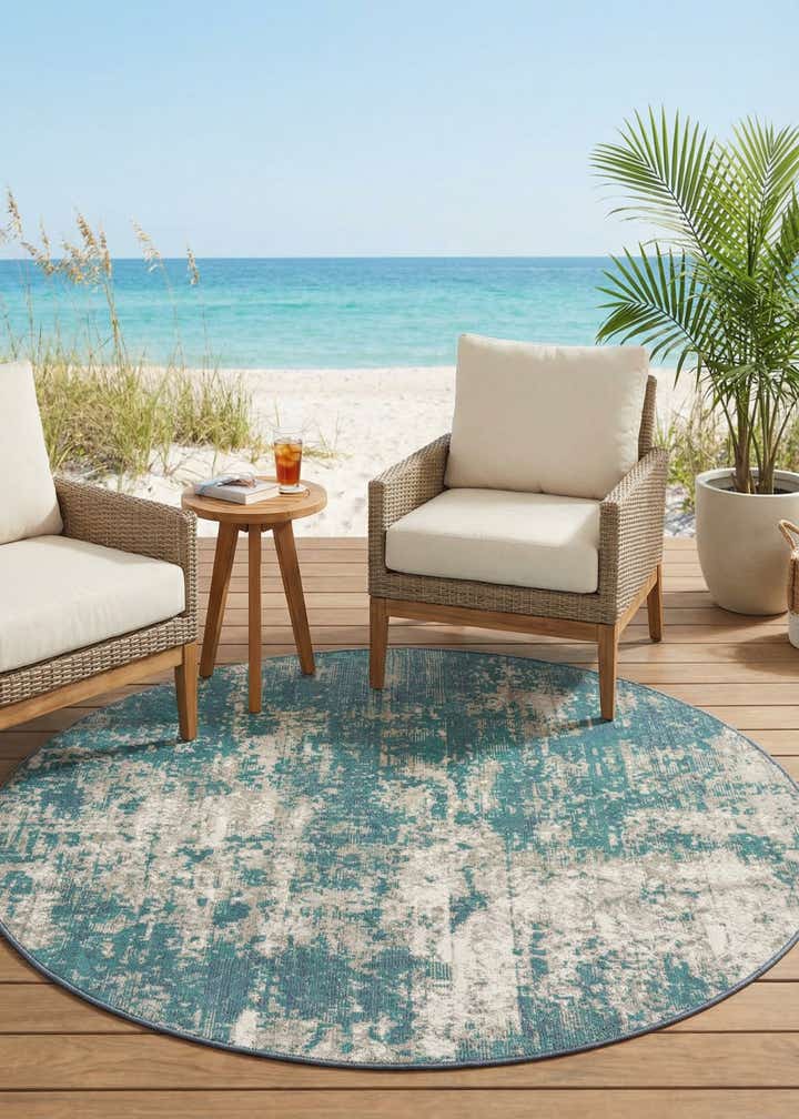 7' x 7' Easy-Clean Coastal Indoor / Outdoor Round Rug