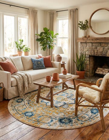 Yellow Gold Madeline Vintage Round Rug