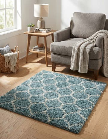 Light Blue Lattice Shag Square Rug