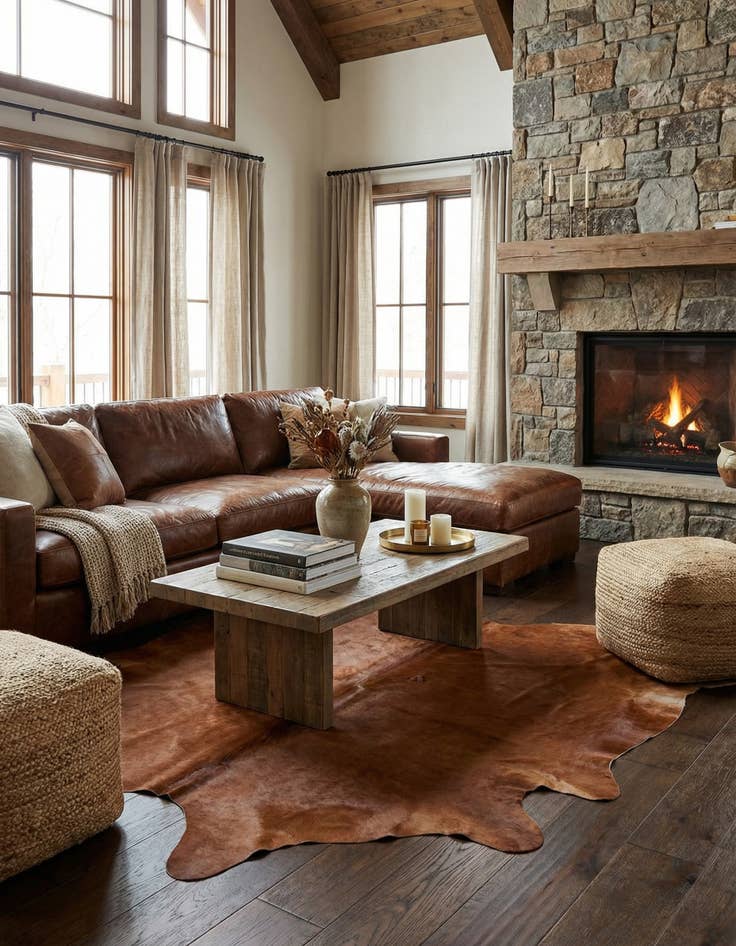 Detail image of 7' 2 x 7' 7 Cowhide Leather Square Rug